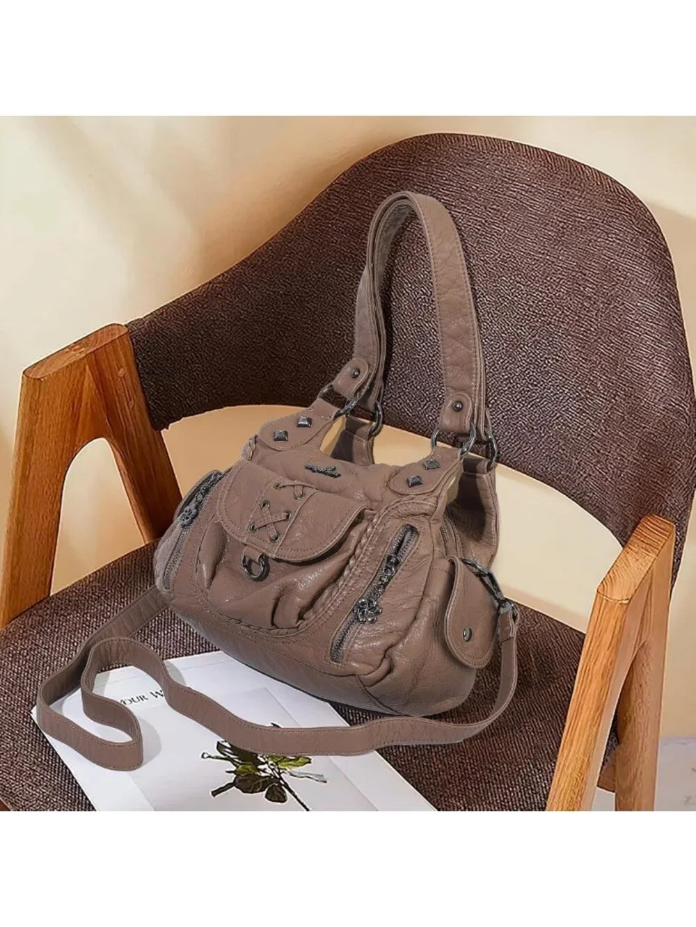 Chic Y2K Small Vegan Leather Hobo Purse - Multi-Pocket Crossbody Tote Bag